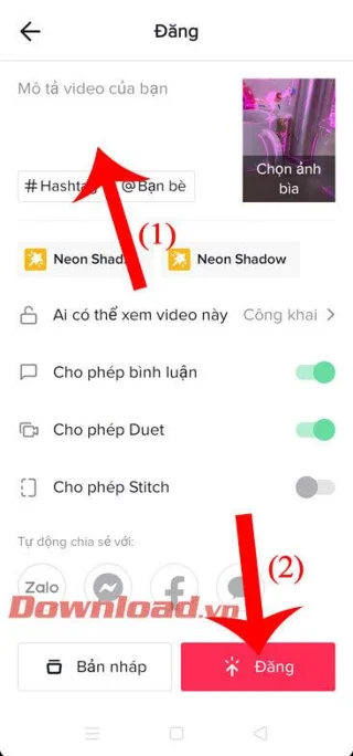 Инструкции за запис на видеоклипове в TikTok с ярки неонови светлинни ефекти