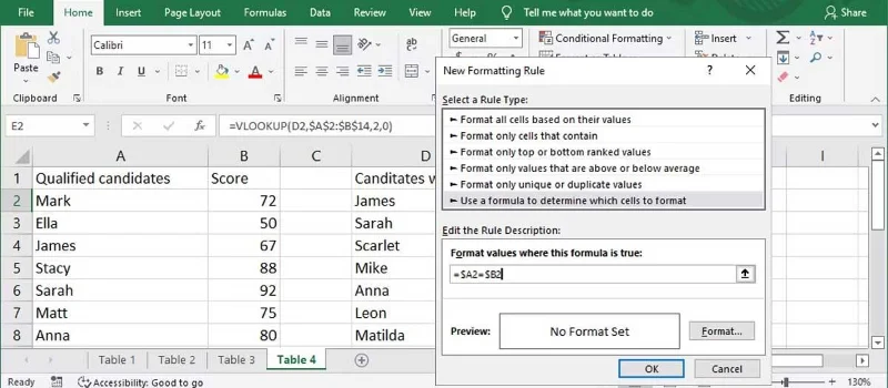 Cách so sánh hai cột trong Excel