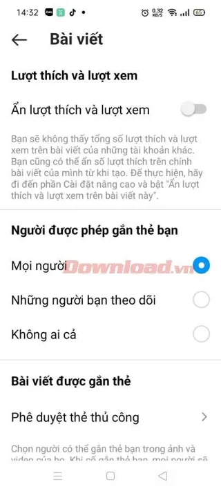 Nastavení pro skrýt lajky na Instagramu