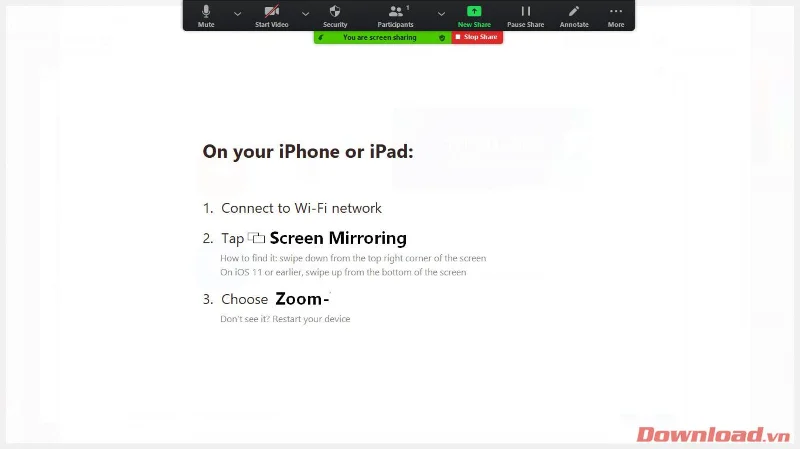 Инструкции за представяне на екрани на iPhone в Zoom