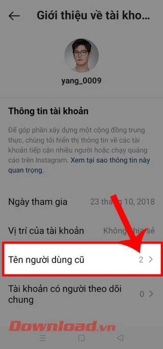 Navodila za ogled zgodovine sprememb imena na Instagramu