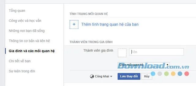 Инструкции за промяна на отношенията във Facebook