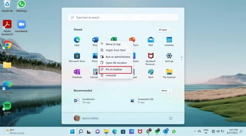 Word, Excel és PowerPoint fájlok rögzítése a megfelelő alkalmazásikonhoz a Windows 11 tálcán