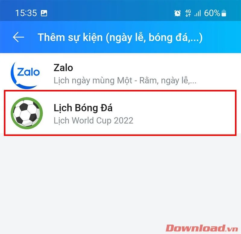 Как да добавите график за мачове от Световната купа 2022 в Zalo