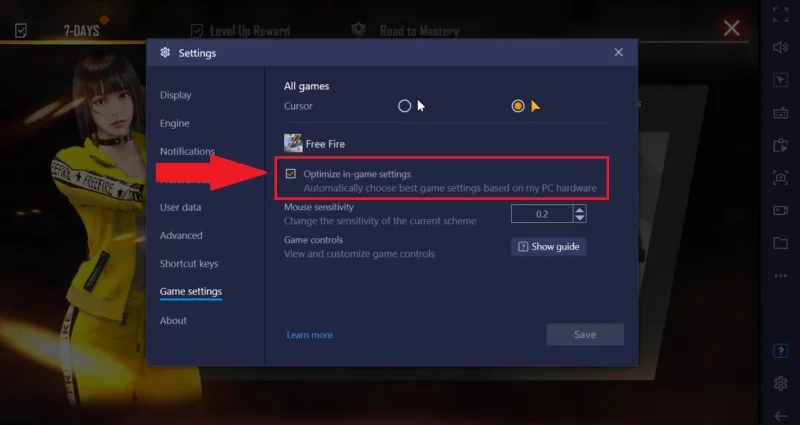 Izboljšana občutljivost miške za Free Fire na BlueStacks