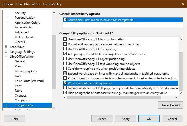 Kā iestatīt LibreOffice Writer tā, lai tas darbotos tāpat kā Microsoft Word