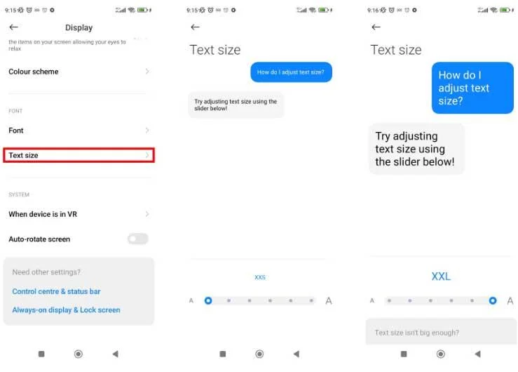 Ändra teckenstorlek på Xiaomi