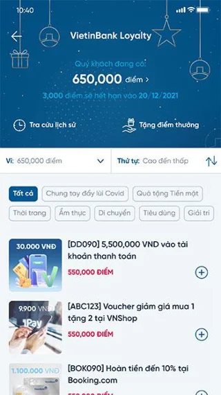Инструкции за обмен на натрупани точки от Vietinbank