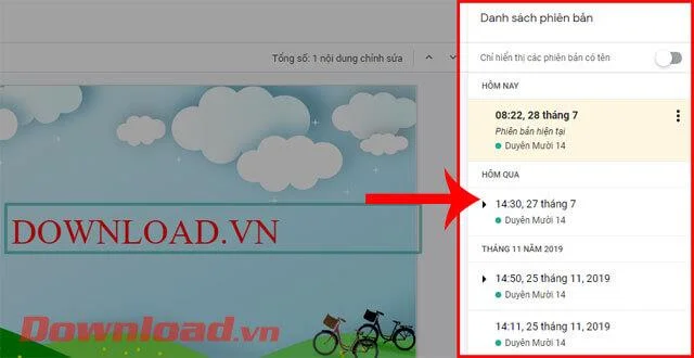 Navodila za ogled zgodovine urejanja v Google Predstavitvah