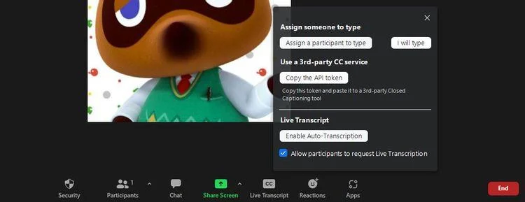 Funktionen til at aktivere live billedtekster på Zoom