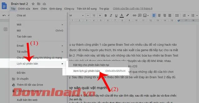 Инструкции за преглед на хронологията на редактирането на документи в Google Документи