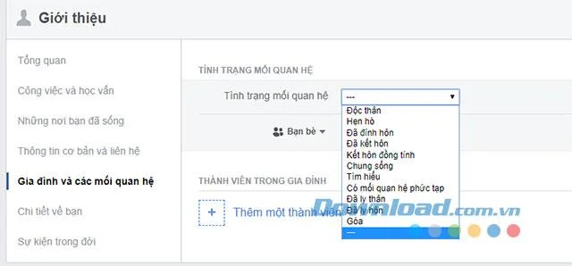 Инструкции за промяна на отношенията във Facebook