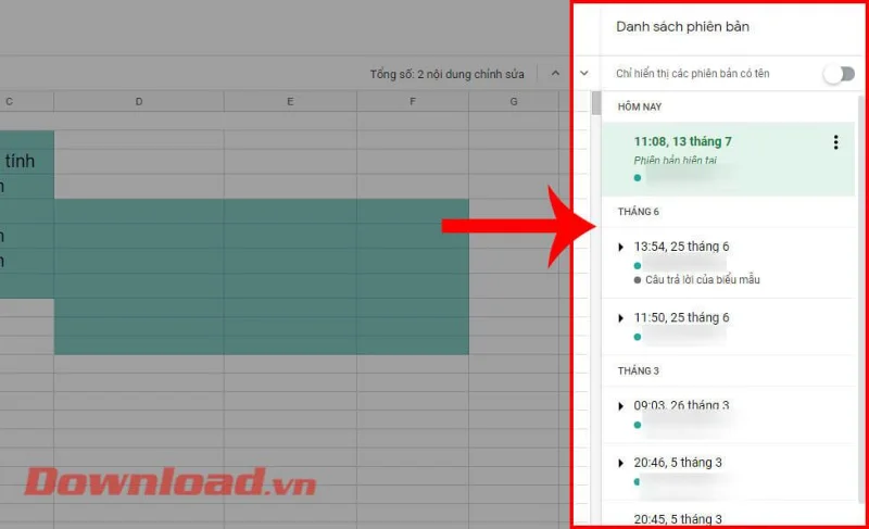 Norādījumi izklājlapu rediģēšanas vēstures skatīšanai pakalpojumā Google izklājlapas