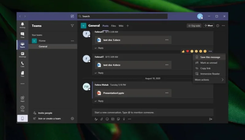 Üzenetek mentése a Microsoft Teamsben