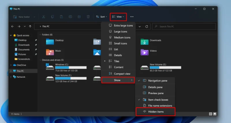 Slik viser du skjulte filer i Windows 11