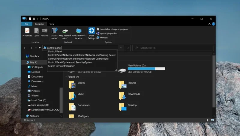 A Vezérlőpult megnyitása Windows 10 rendszeren