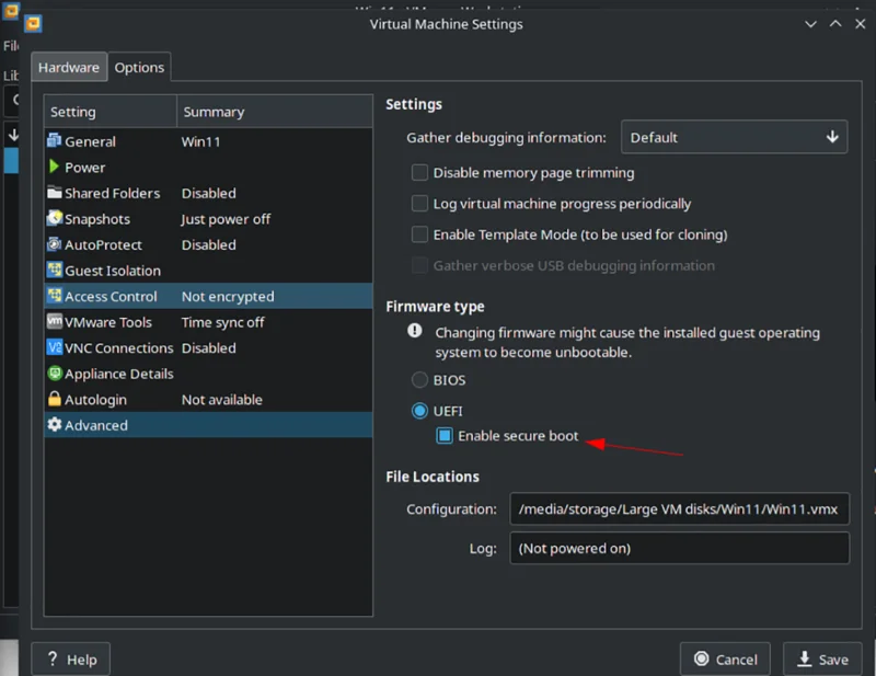 Windows 11:n käyttäminen Linuxissa VMWare Workstationissa