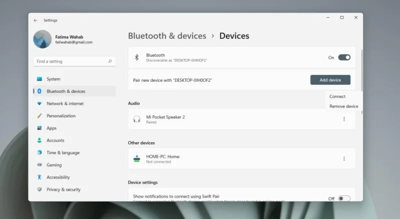 Bluetoothin kytkeminen päälle Windows 11:ssä ja laitteen yhdistäminen