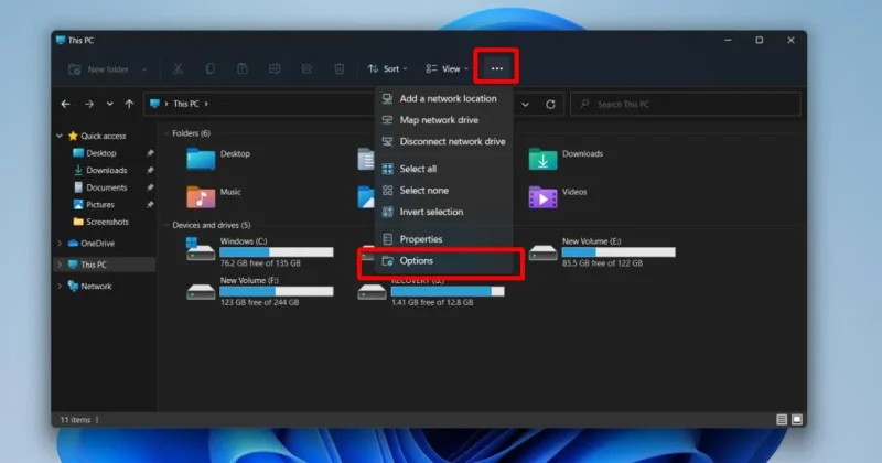 Slik åpner du mappealternativer på Windows 11
