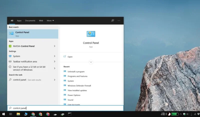 A Vezérlőpult megnyitása Windows 10 rendszeren