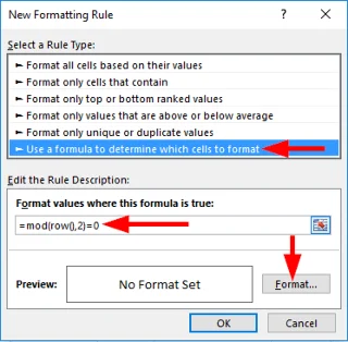 Como resaltar automaticamente filas ou columnas alternativas en Excel 2016?