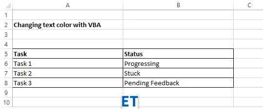 Como configurar a cor da fonte do texto de Excel con VBA?