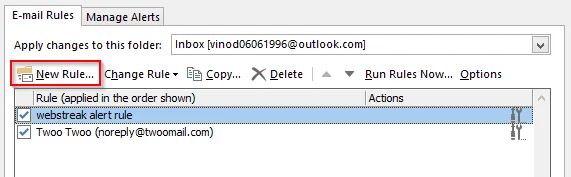 Configuración e uso de regras personalizadas para Outlook 2016/2019/365