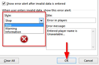 Como engadir un menú despregable para a validación de datos en Excel 365?