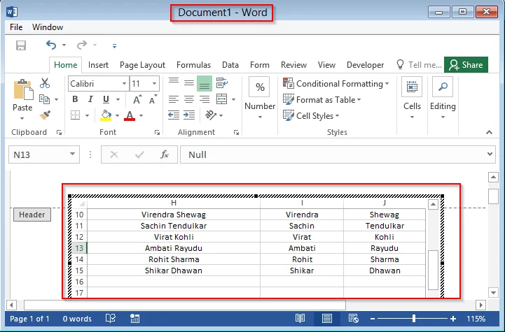 Hogyan adhatok hozzá Excel táblázatot egy Word 2016 vagy 2019 dokumentumhoz?