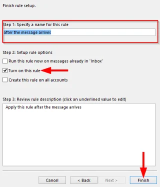 Configuración e uso de regras personalizadas para Outlook 2016/2019/365