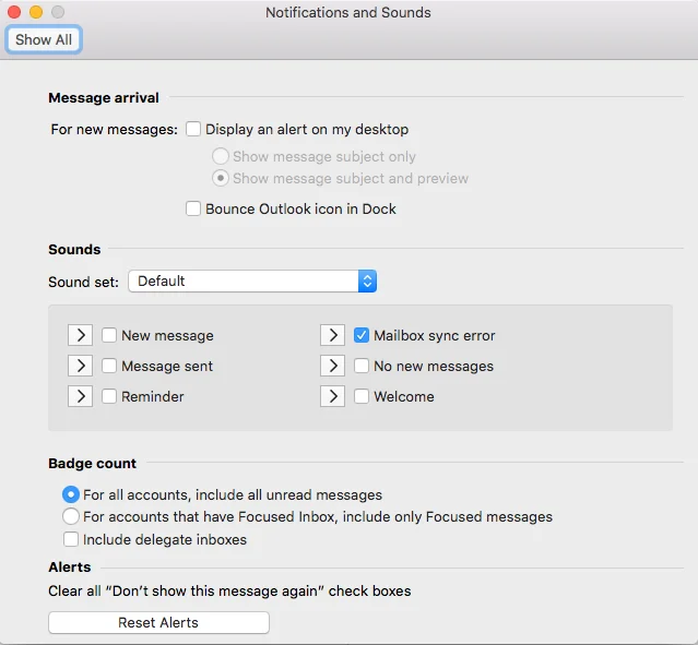 Stlmiť a vypnúť prichádzajúce upozornenia programu Outlook