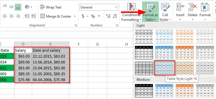 Como resaltar automaticamente filas ou columnas alternativas en Excel 2016?