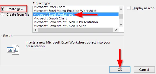 Új Excel munkalap beágyazása PowerPointba