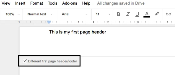 Mostrar o texto do encabezado e do pé de páxina só na primeira páxina en Word 365/2016/2019 e Google Docs?
