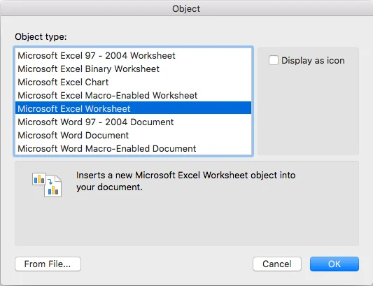 Hogyan adhatok hozzá Excel táblázatot egy Word 2016 vagy 2019 dokumentumhoz?