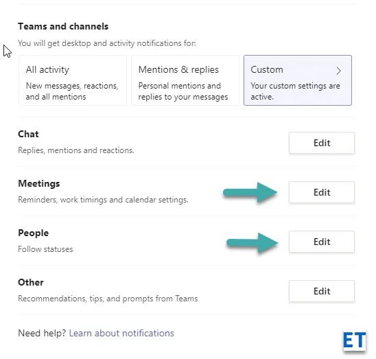Hogyan lehet letiltani a Microsoft Teams értekezleteit és a csatornák előugró és hangértesítéseit?