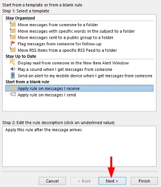 Configuración e uso de regras personalizadas para Outlook 2016/2019/365