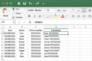 Como combinar varias columnas da folla de cálculo de Excel 365/2021 nunha soa columna?