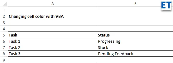 Πώς να ρυθμίσετε το χρώμα κελιού Excel με VBA