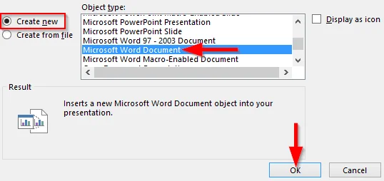 Új Word példány beágyazása PowerPointba