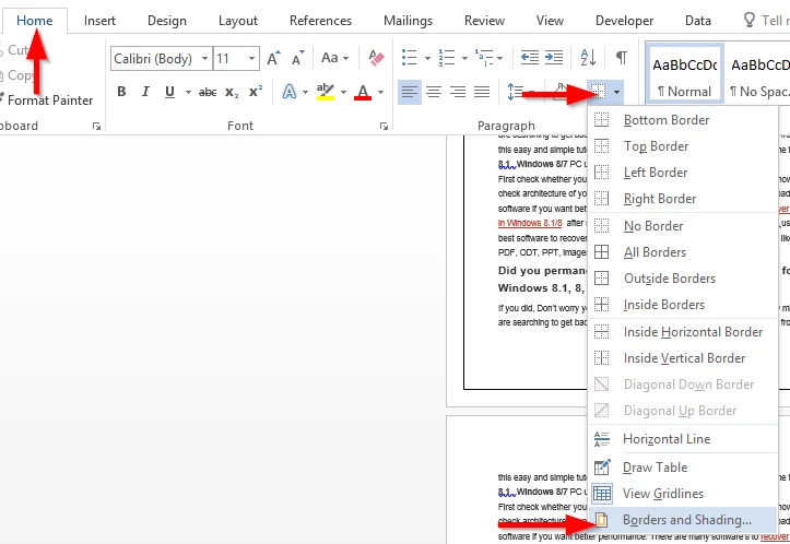 Vytvorte si vlastné orámovanie strany v dokumente programu Word 2016/365/2019