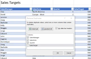 Como eliminar filas duplicadas nunha folla de cálculo de Excel 2019/365/2016?