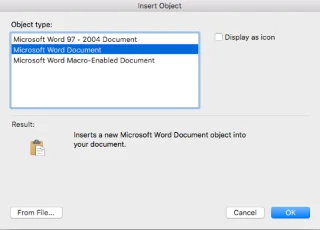 Como incorporar obxectos de Word nun libro de traballo de Excel 2016 / 365 / 2019?