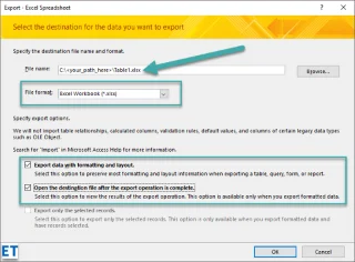 Como exportar datos de táboas de Microsoft Access a formatos .CSV, xlsx e texto?