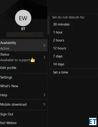 Hvordan angi online status i Webex Teams-appen?