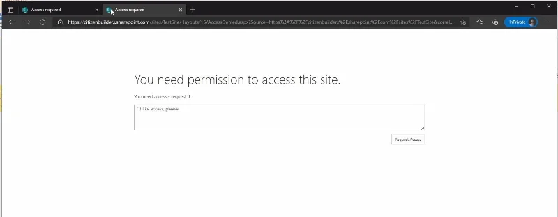 SharePoint-sivuston käyttöoikeuspyynnön mukauttaminen