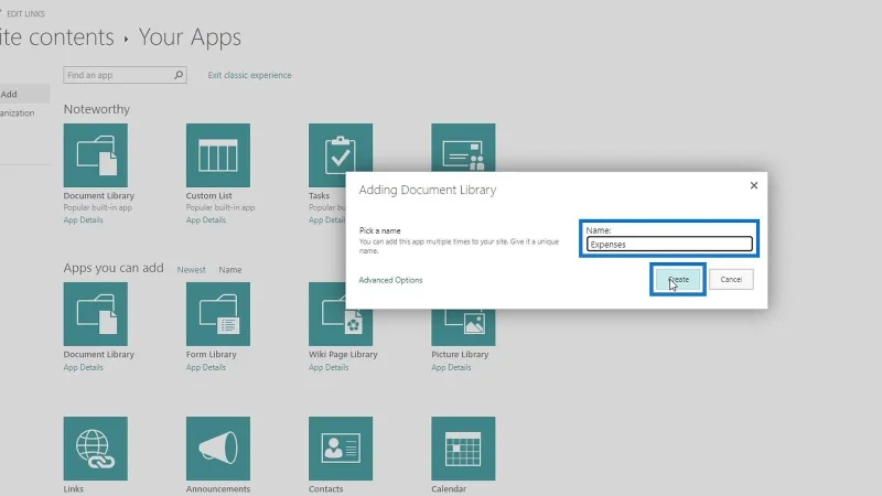 Legger til dokumentbibliotek i SharePoint