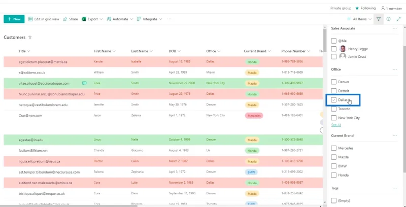 SharePoint-luettelon muotoilun esittely