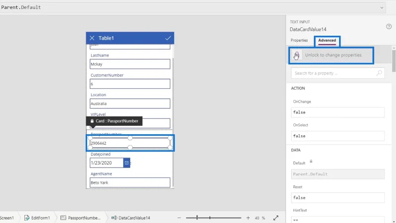 PowerApps-näyttö: muokkaaminen ja päivittäminen