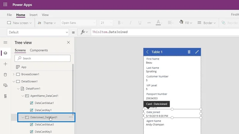 PowerApps-datakort og eiendomstildeling